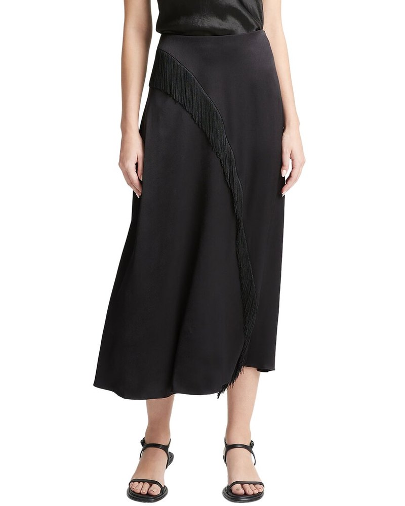 Vince Fringe Draped Asymmetric Skirt 7733628076092