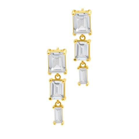 Crystal Rectangle Drop Earrings gold