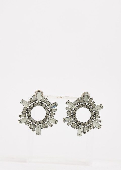 Amina Muaddi Begum Earrings in White Crystal and Silver Metal