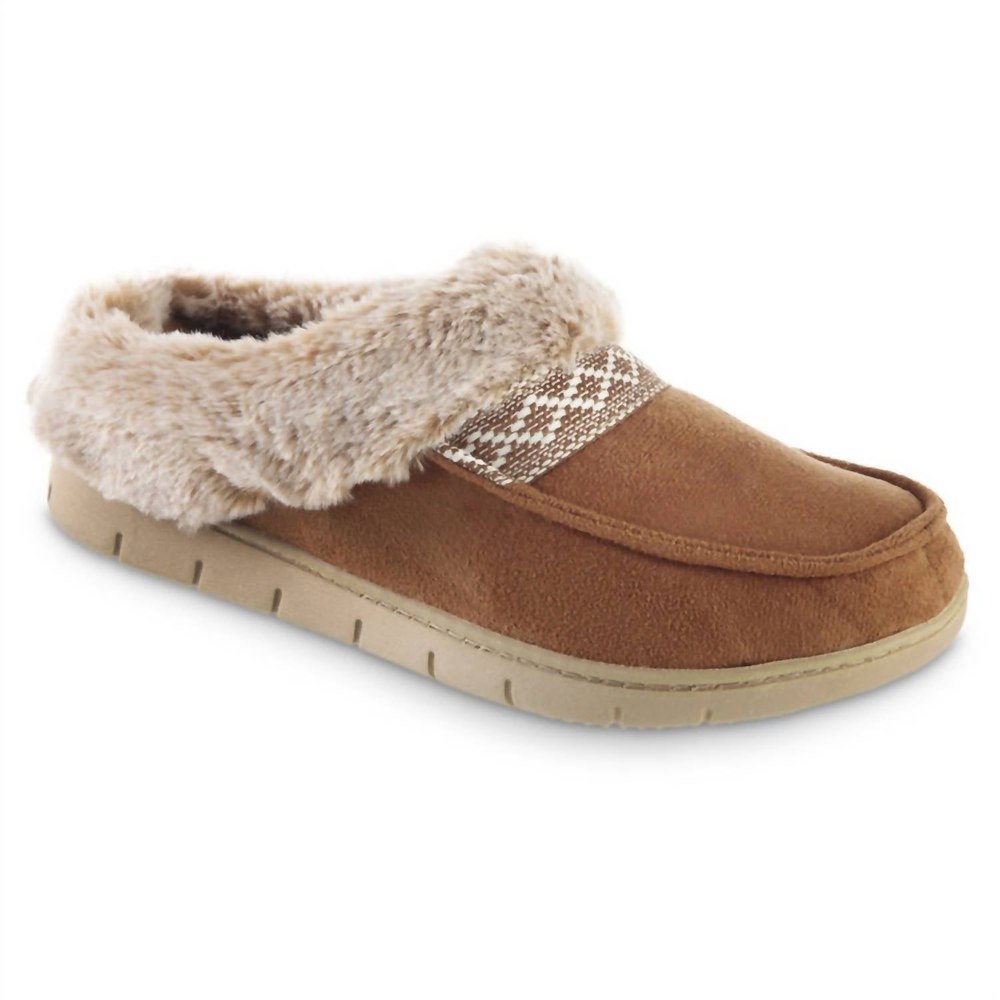 Women’s Recycled Microsuede And Faux Fur Hoodback Slipper In Cognac