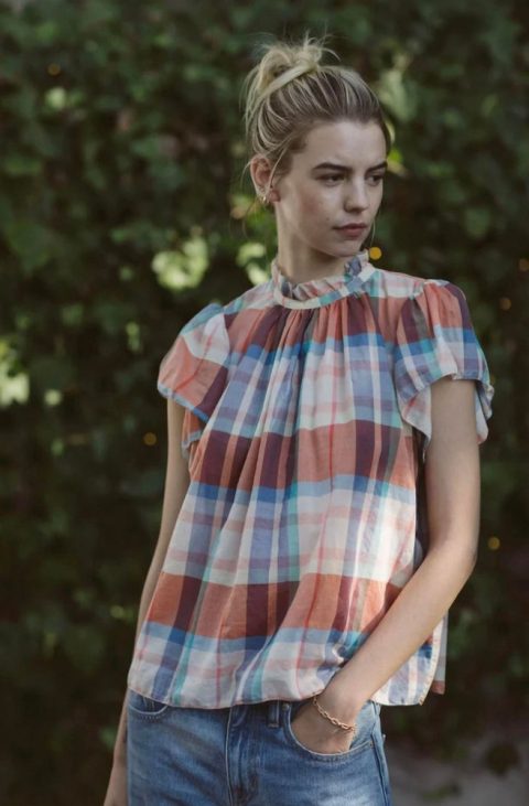 Women’s Carla Highneck Shirt In Market Plaid