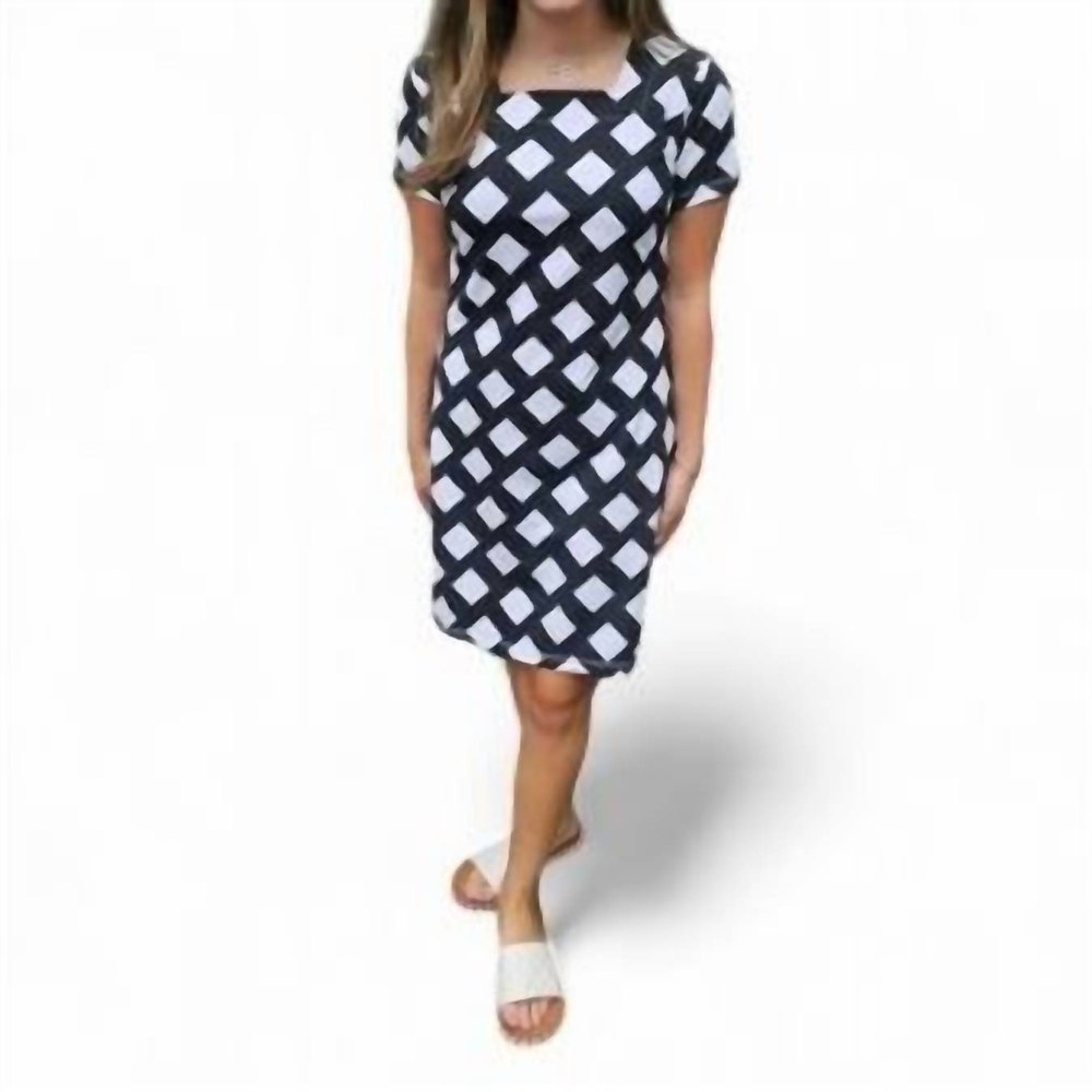 Diamond Print Square Neck Dress In Black/white