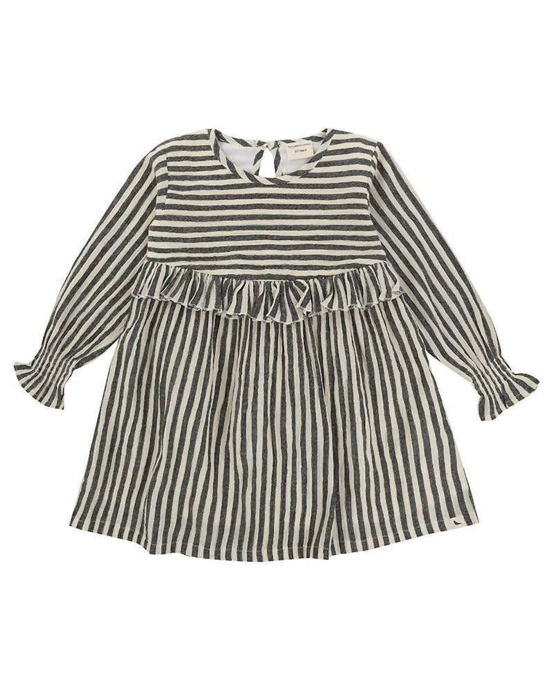 Woven Striped Longsleeve Dress In Grey/cream 7733642854460