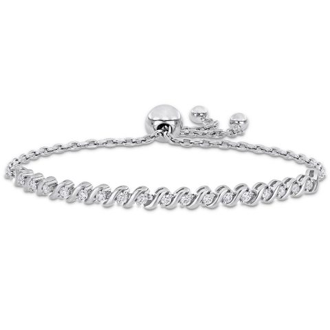 Mimi & Max 1/2ct DEW Created Moissanite S link Adjustable Bolo Bracelet in Sterling Silver