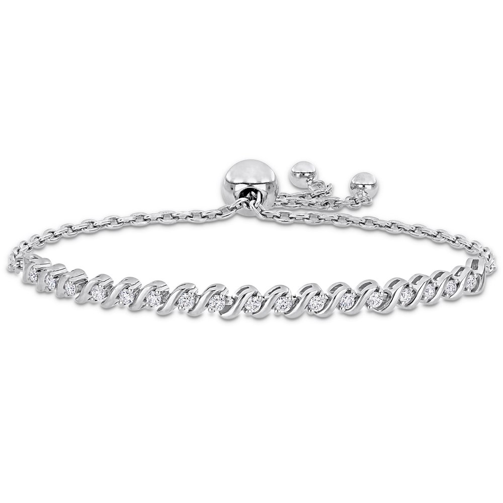 Mimi & Max 1/2ct DEW Created Moissanite S link Adjustable Bolo Bracelet in Sterling Silver