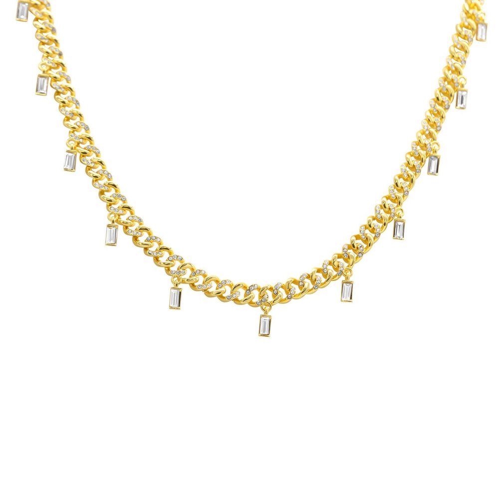 Curb Chain Baguette Dangle Adjustable Choker Necklace gold