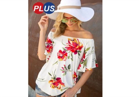 Off Shoulder Floral Print Ruffle Top In White