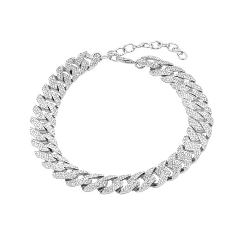 Edgy Cuban Crystal Adjustable Choker Chain Necklace silver