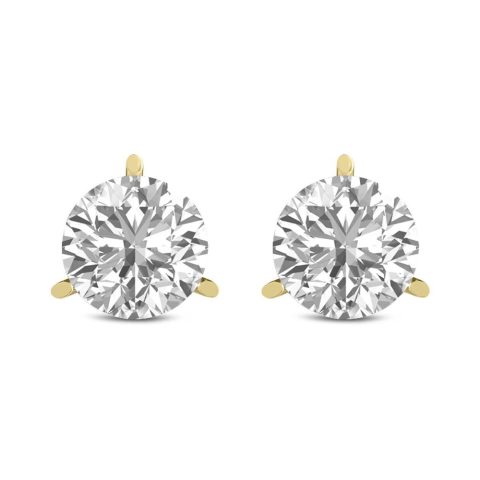 Diana M Lab 1ct TW 3prong Martini Studs Earring in 14KT YELLOW Gold