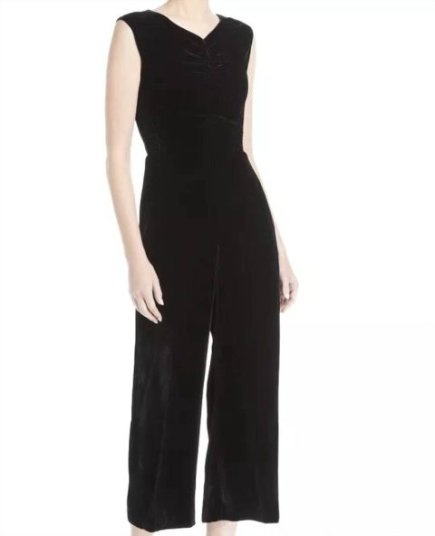 Sleeveless Ruched Velvet Jumpsuit In Black 7733690990652