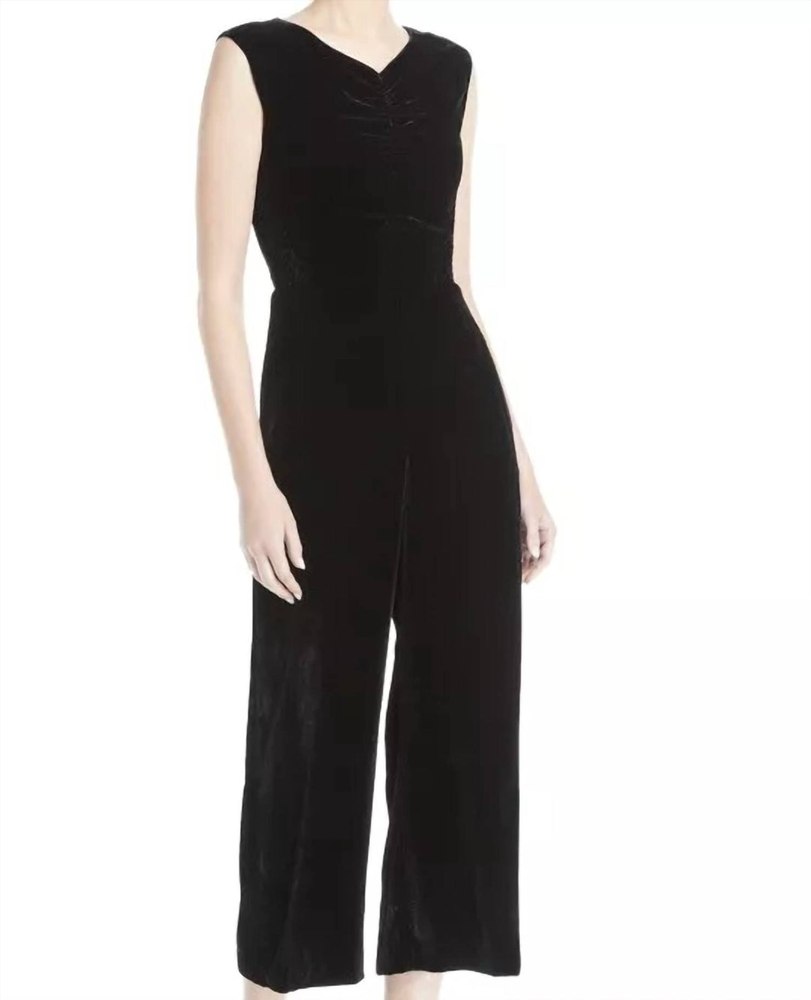 Sleeveless Ruched Velvet Jumpsuit In Black 7733690990652
