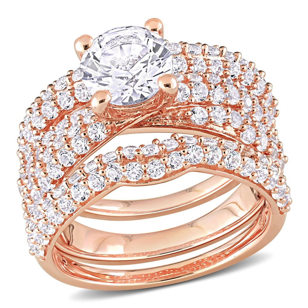 Mimi & Max 4 1/5ct TGW Created White Sapphire Bridal Ring Set in Rose Silver