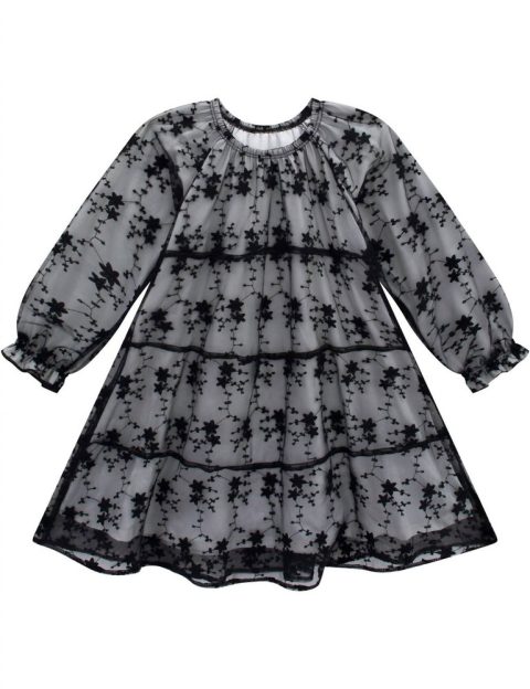 Girls Lace Over-Lay Dress In Black 7733689843772