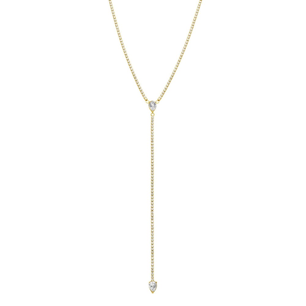 Water Resistant Crystal Y- Lariat Drop Tennis Chain Necklace gold
