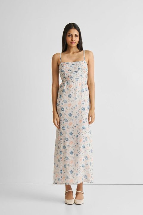 Cross-back Midi Dress in Eyelet Embroidery