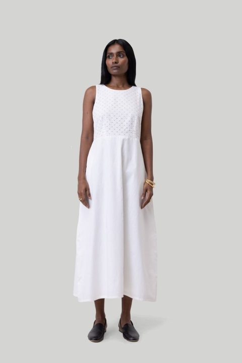 Cross-back Midi Dress in Eyelet Embroidery 7784969175100