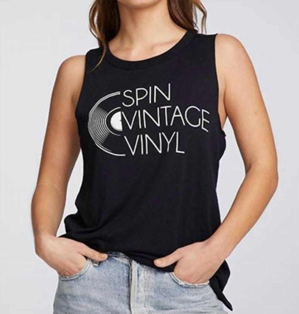Spin Vintage Vinyl Muscle Tank In True Black
