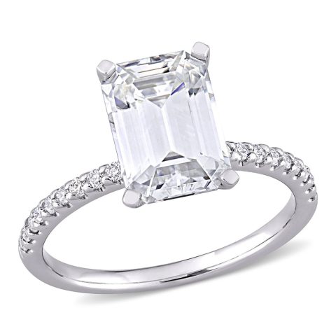 Mimi & Max 3 1/5ct DEW Emerald Created Moissanite Engagement Ring in 10k White Gold