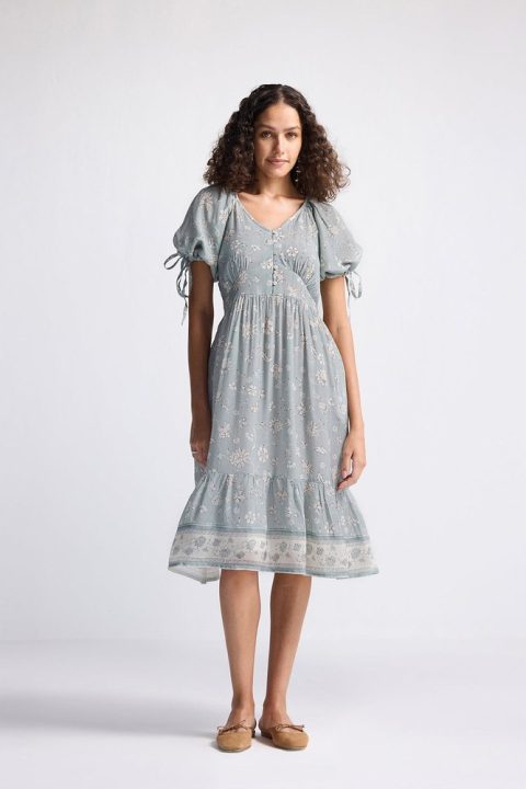 Puff Sleeve Midi Dress in Sage Green