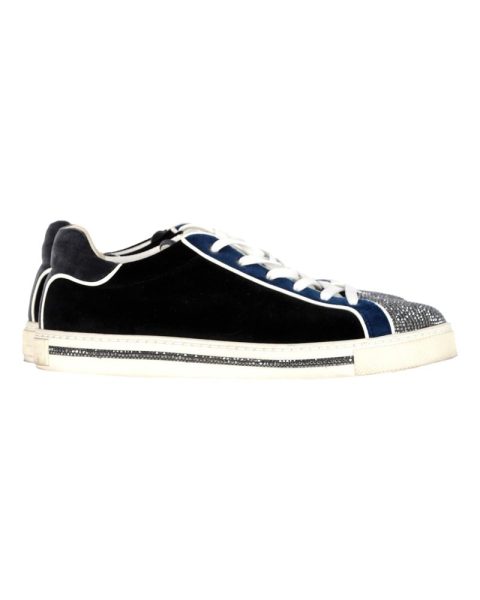 Rene Caovilla Lace Up Sneakers in Black Velvet