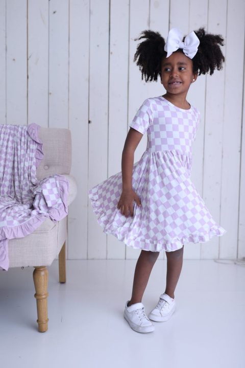 PERIWINKLE CHECKS DREAM RUFFLE DRESS