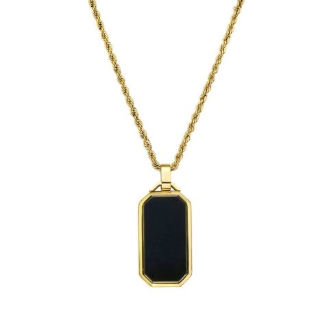 Men’s Water Resistant Black Dogtag Rope Chain Pendant Necklace gold