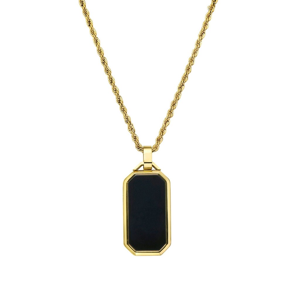 Men’s Water Resistant Black Dogtag Rope Chain Pendant Necklace gold
