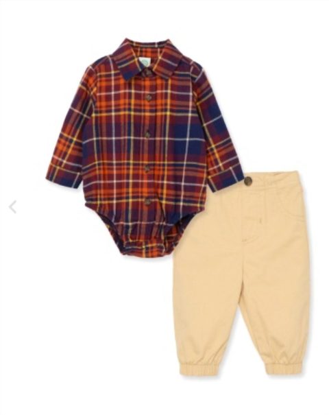 Kid’s Fall Plaid Bodysuit Pant Set In Multi 7733733031996