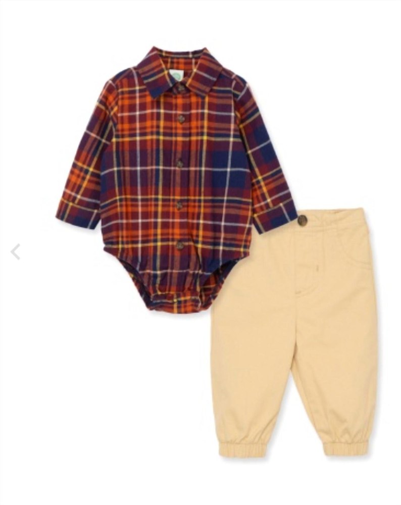 Kid’s Fall Plaid Bodysuit Pant Set In Multi 7733733031996