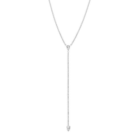 Water Resistant Crystal Y- Lariat Drop Tennis Chain Necklace silver