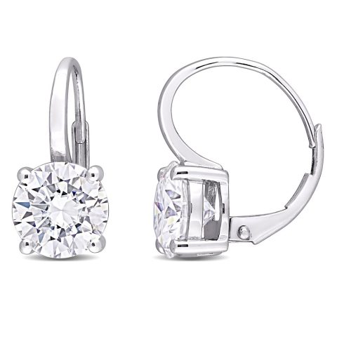 Mimi & Max 4ct DEW Created Moissanite Leverback Earrings in 14k White Gold