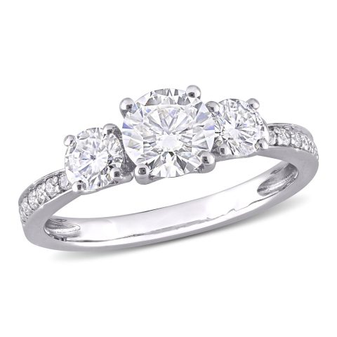 Mimi & Max 1 3/8ct DEW Created Moissanite 3-Stone Engagement Ring in 10k White Gold