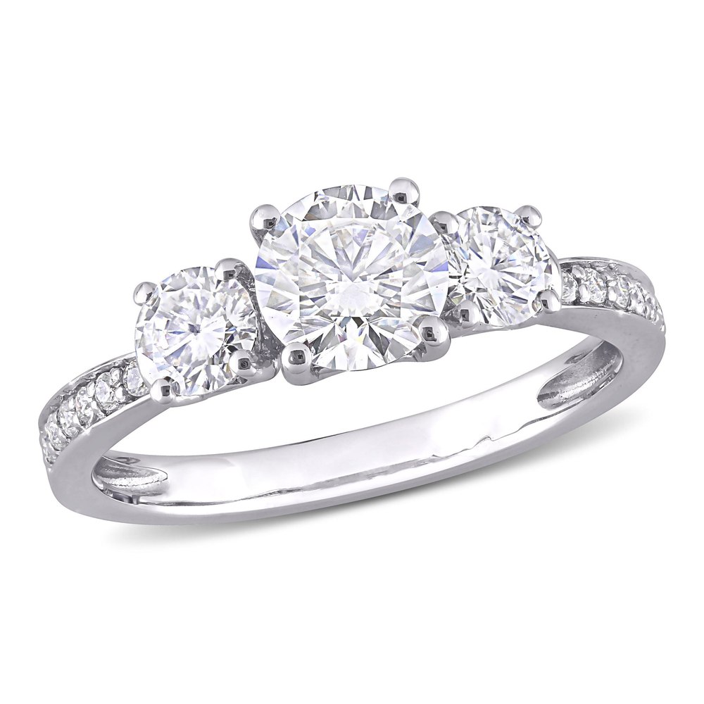 Mimi & Max 1 3/8ct DEW Created Moissanite 3-Stone Engagement Ring in 10k White Gold