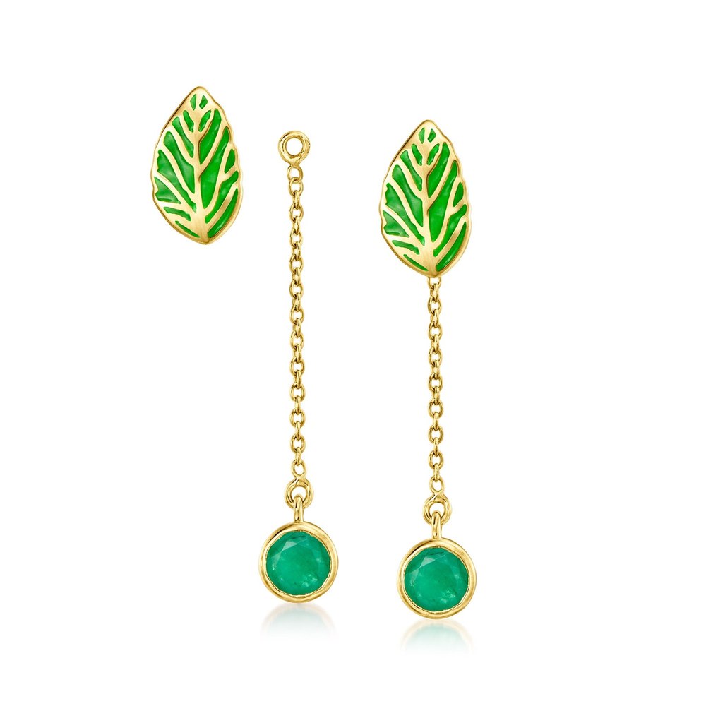 Ross-Simons Green Enamel Leaf Earrings With Removable . Emerald Drops in 18kt Gold Over Sterling
