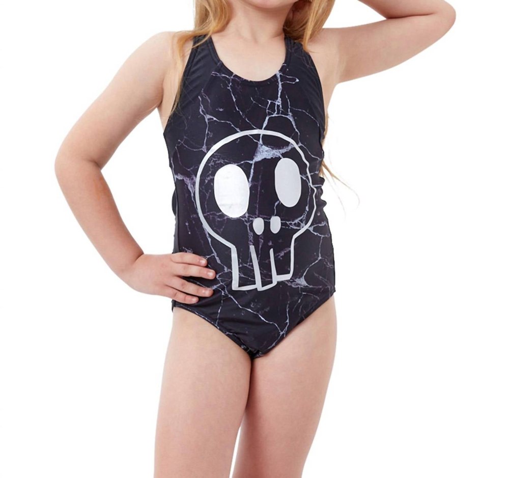Kids Girls Sporty One Piece Swimsuit In Skull 7733738668092