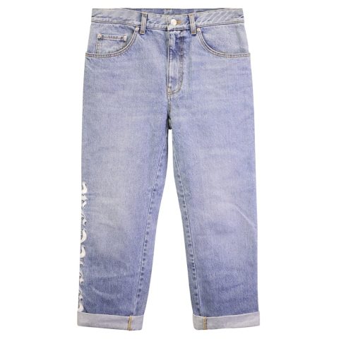 Alexander McQueen Logo Embroidered Jeans in Light Blue Cotton 7733741092924