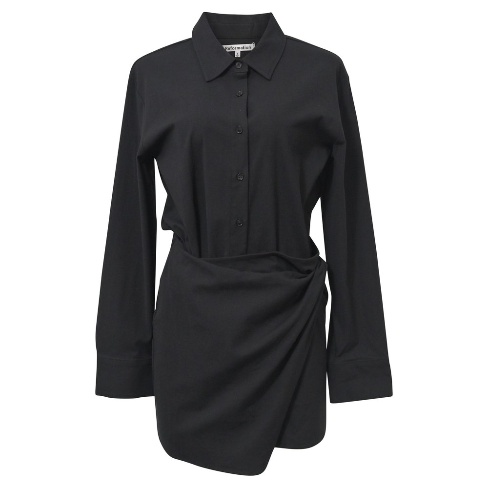 Reformation Weston Shirt Dress in Black Cotton