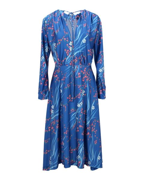 Balenciaga Sakura-Print Midi Dress in Blue Polyester 7733746335804