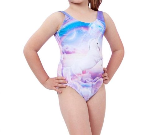 Girls Round Neck One Piece Swimsuit In Gtk Purple Unicorn 7733746434108