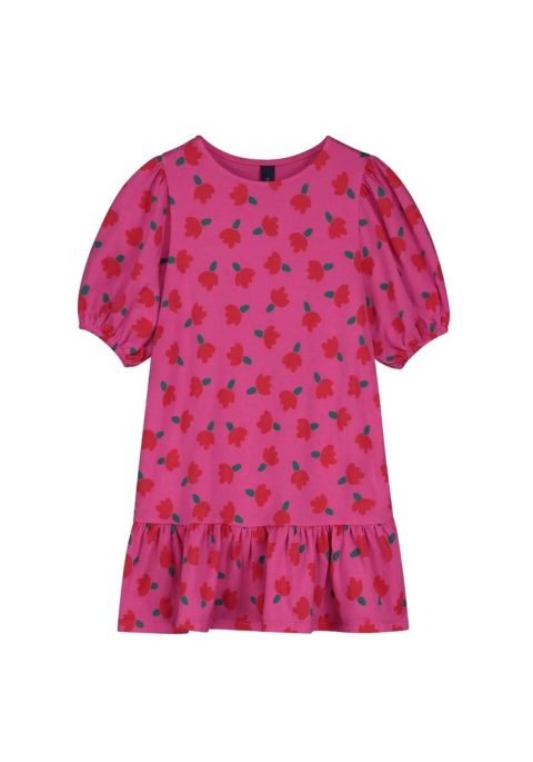 Girl’s Balloon Sleeves Flowers Dress In Rasberry 7733747449916