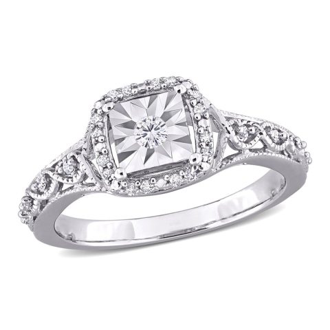 Mimi & Max 1/6ct TDW Diamond Halo Vintage Style Ring in Sterling Silver