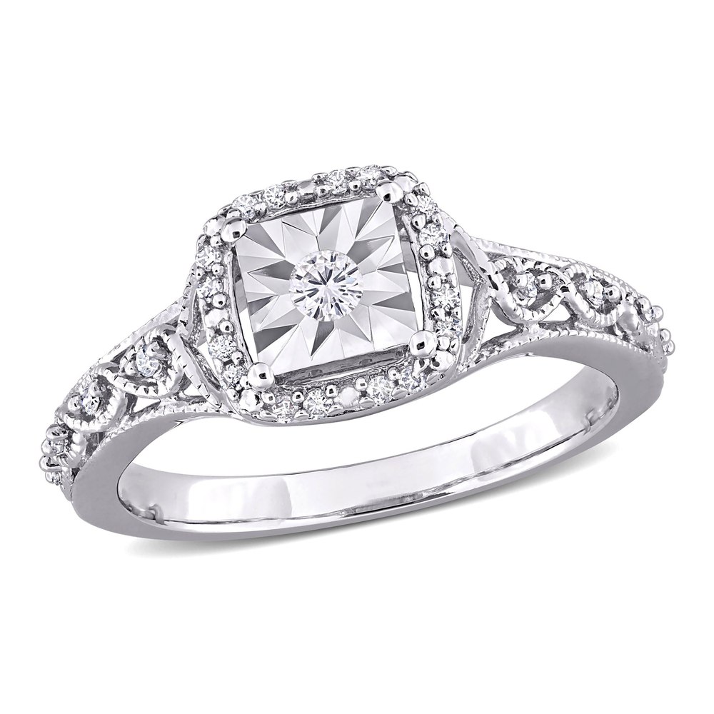 Mimi & Max 1/6ct TDW Diamond Halo Vintage Style Ring in Sterling Silver