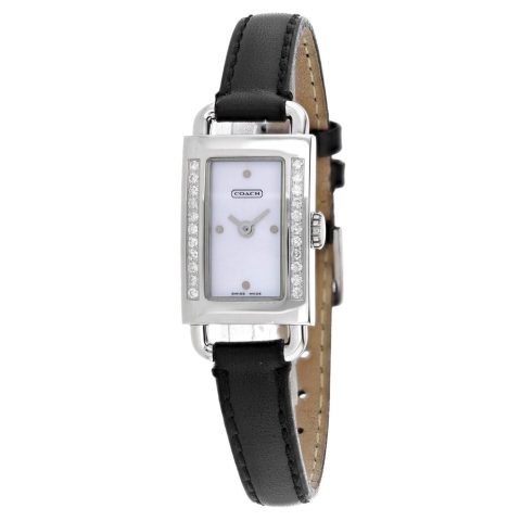 Coach Women’s Black Leather Mother of Pearl White MOP Dial Watch
