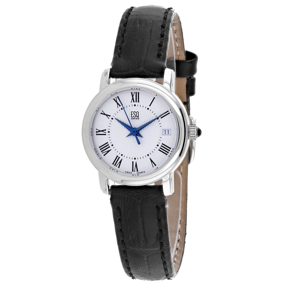 ESQ Women’s Black Leather Silver Stainless Steel Quartz White Dial Watch