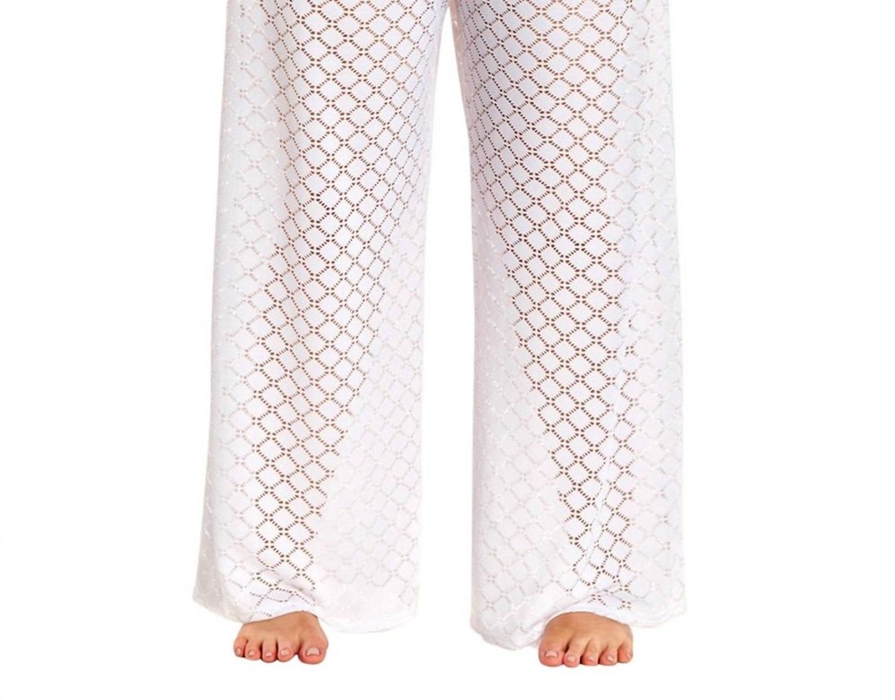 Plus Size Lattice Beach Cover Up Pants In White