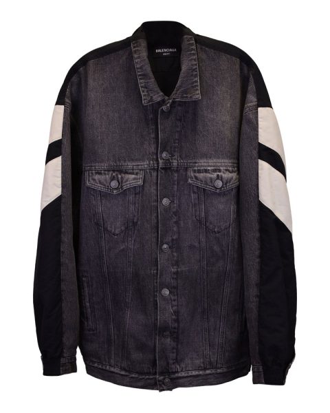 Balenciga Panelled Tracksuit Denim Jacket in Black Cotton 7733764587580
