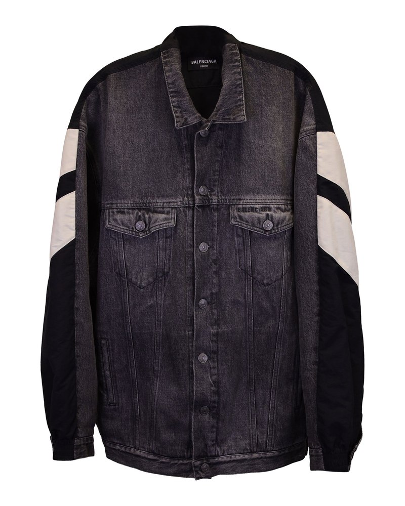 Balenciga Panelled Tracksuit Denim Jacket in Black Cotton 7733764587580