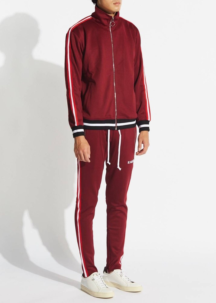 Men’s Zip Up Jacket And Sweatpant Set In Burgundy 7733768093756
