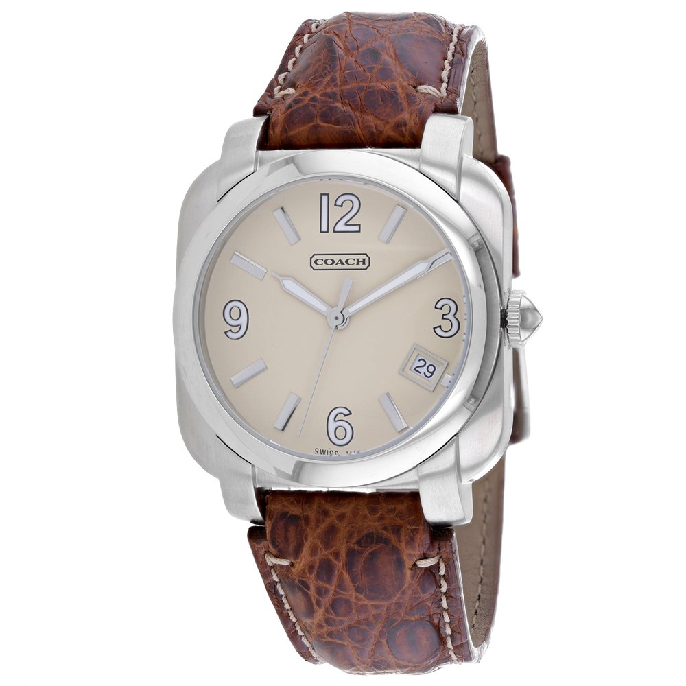 Coach Men’s Brown Leather Silver Quartz Beige Dial Watch