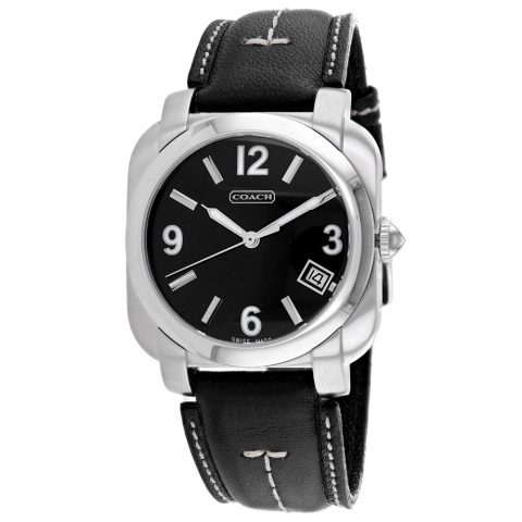Coach Men’s Black Leather Silver Quartz Black Dial Watch